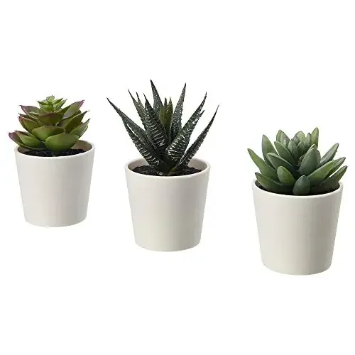 Ikea Artificial Plants /Mini Succulents With Plastic Vase/Pot (White 3 Pieces)