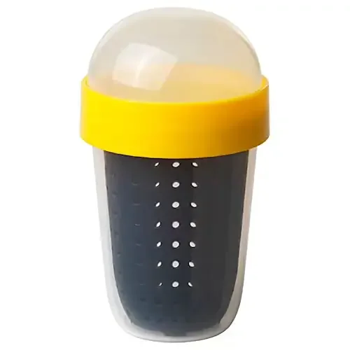 Ikea Polypropylene plastic Snack Container with Compartment, Strainer Used Both Rinse and Store Fruits- Grey, Yellow, 300ML