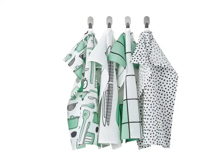IKEA RINNIG Set of 4 Tea Towels Dish Towel Green White Pack Patterned Design