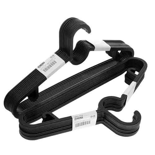 Ikea SPRUTTIG Lightweight Clothes Hangers Black Plastic 39 Centimetres – Set of 20