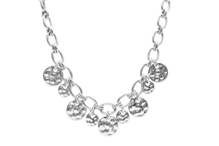 Isla Hammered Coin Chain Link Silver Necklace