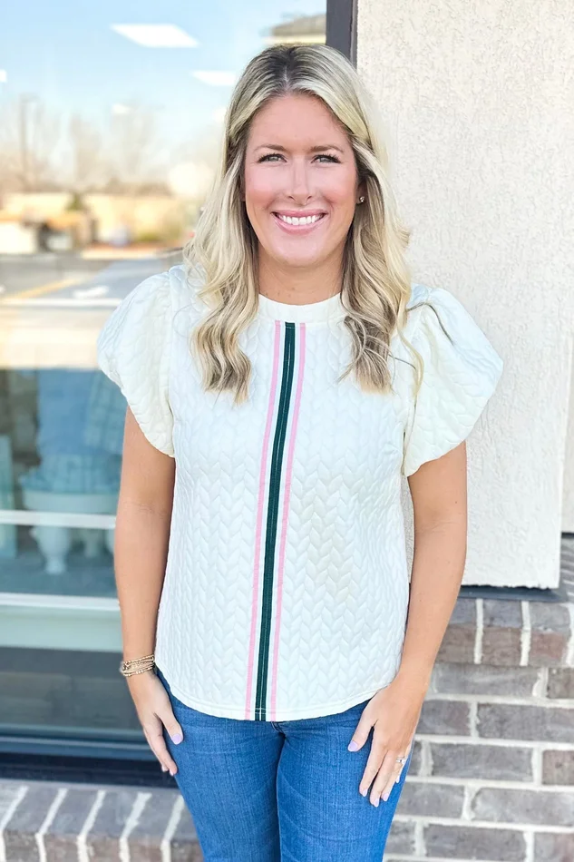 IVORY TEXTURED CENTER STRIPE TOP