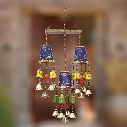 JaipurCrafts Handcrafted Rajasthani Three Bells Wall Hanging Decorative Showpiece – 26 in (Wood Iron)