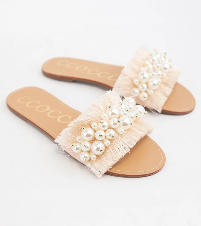 Janelle Pearl Satin Tassel Sandals