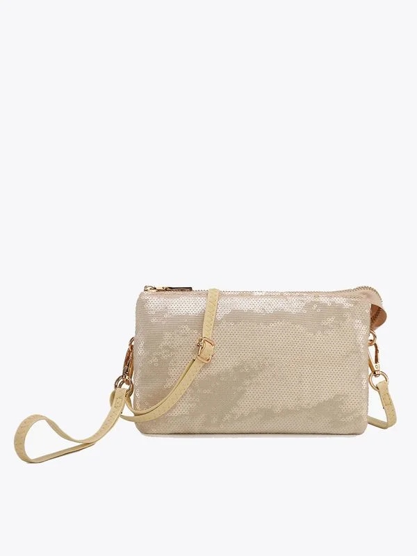 Jen & Co Riley Sequin 3 Compartment Crossbody/Wristlet PALE YELLOW
