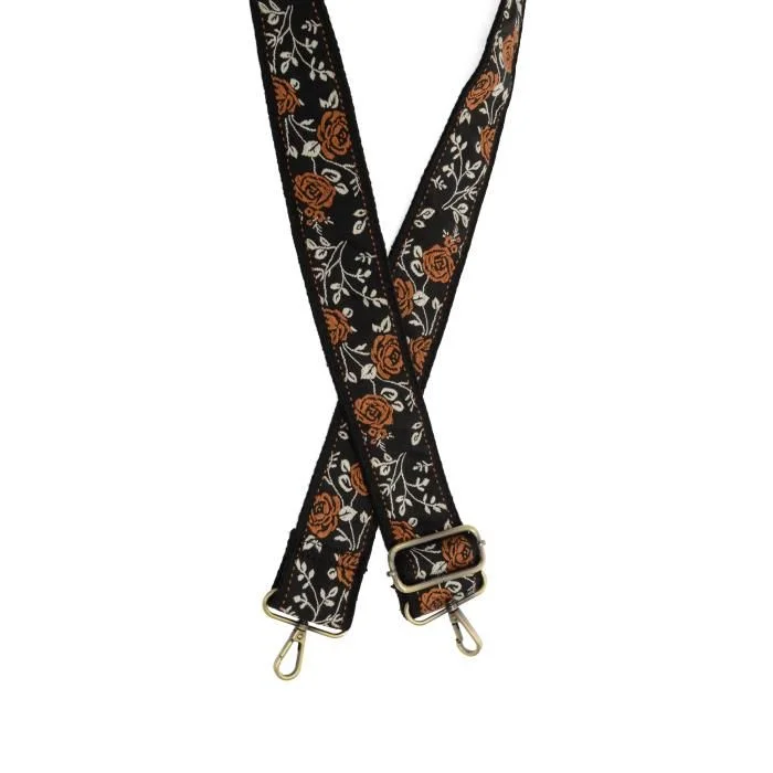 Joy Susan Cognac Untamed Roses Guitar Strap-LS206-62