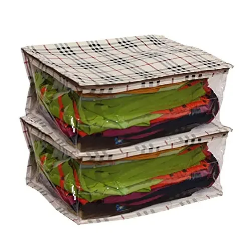 KANUSHI Industries Water Resistant Saree Covers with Zip/Saree Bags for Wardrobe/Saree Cover Bags/Saree Storage Bags with Capacity of 10-15 Sarees Set of 2 Pcs
