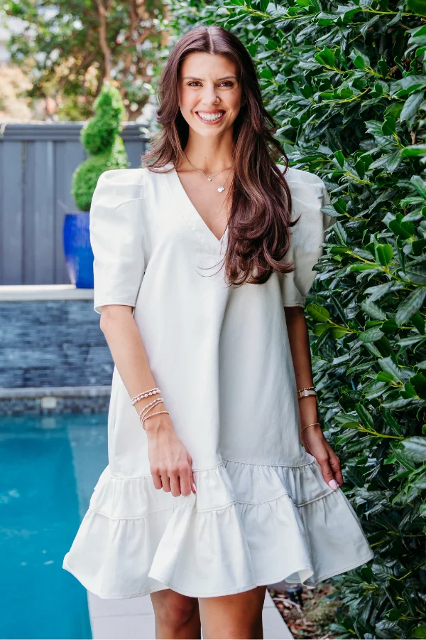 KARLIE: IVORY DENIM RUFFLE BOTTOM DRESS