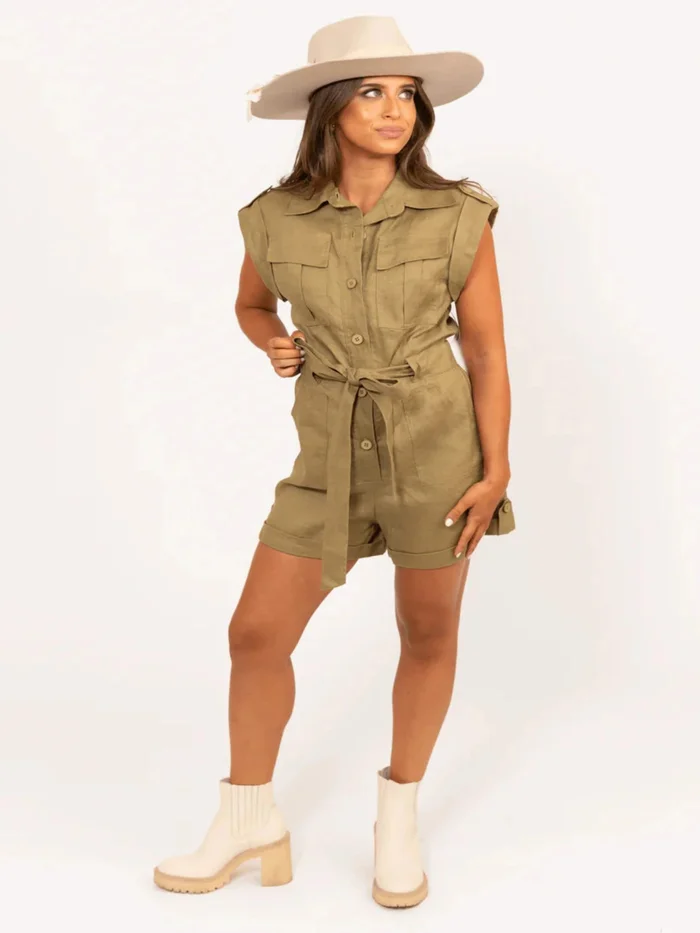 Karlie Tie Romper – Olive