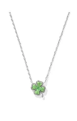 Kendra Scott Clover Short Pendant Necklace-Silver-N00982RHD