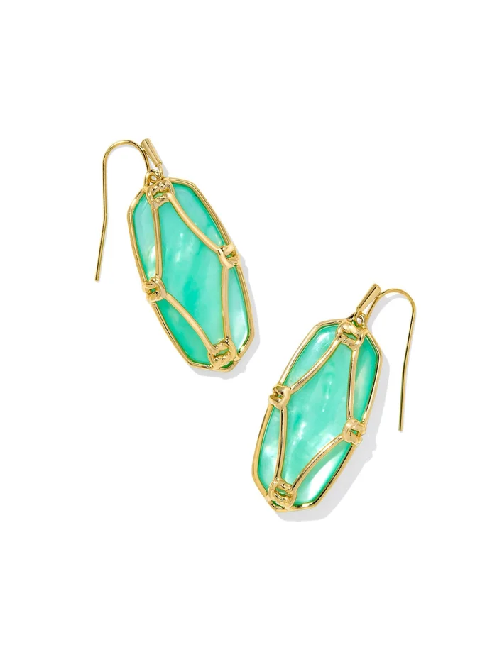Kendra Scott Elle Lattice Frame Drop Earrings – Gold Light Green MOP