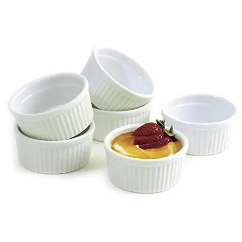 KHURJA POTTERY 100ml White Ramekin Bowls Set of 6; for Serving Dessert Curds Single Portions and Baking Cup Cakes (100 ml)