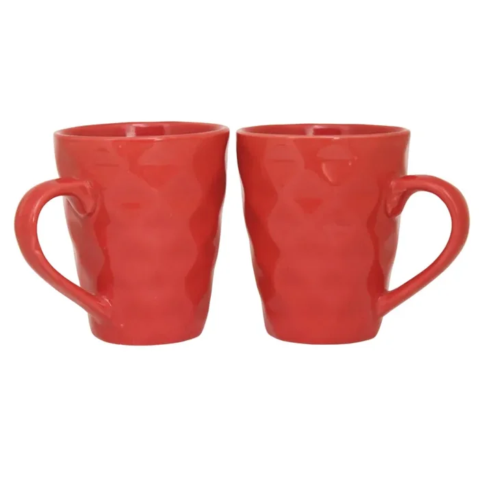 KHURJA POTTERY 250ml Ceramic Milk Tea Coffee Mug Set Microwave & Dishwasher Safe Heat Resistant Perfect to Serve Hot and Cold Beverage (Red 2)