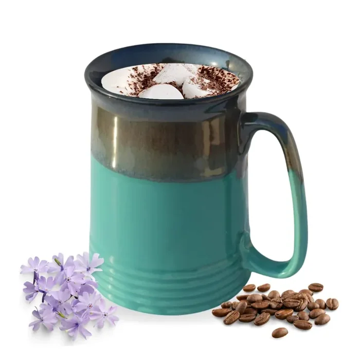 KHURJA POTTERY 400ml Ceramic Single Coffee Mug Microwave & Dishwasher Safe Green & Black Glazed Perfect for Milk Tea Hot Chocolate & Tea