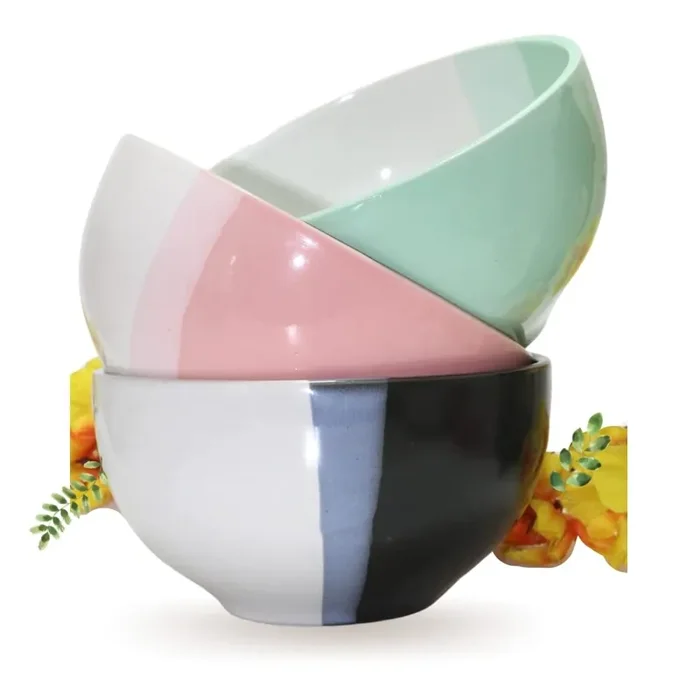 KHURJA POTTERY 500 ml Set of 3 Ceramic Multicolour and Multipurpose Bowl Oven Microwave & Dishwasher Safe