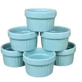 KHURJA POTTERY Blue Ramekin Bowl 100ml Set of 6; Oven OTG Microwave Convection & Dishwasher Safe for Snacks Sauce or Chutney Cup Cake Dessert Souffle (6)