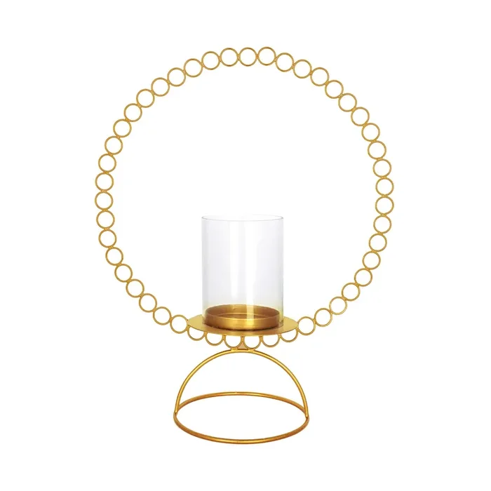 KHURJA POTTERY Candle Holder for Home Decor Large Candle Holder Golden Candle Holder for Home Decor with Glass – RG