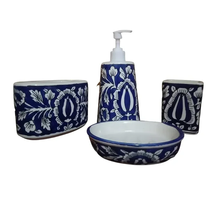KHURJA POTTERY Ceramic Bathroom Set of 4 (X10064ORT)