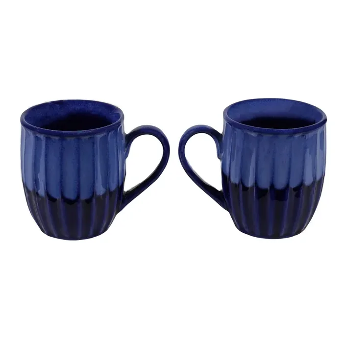 KHURJA POTTERY Ceramic Coffee Tea Milk Mugs 200ml Microwave Dishwasher Safe Set of 2 Shades of Blue