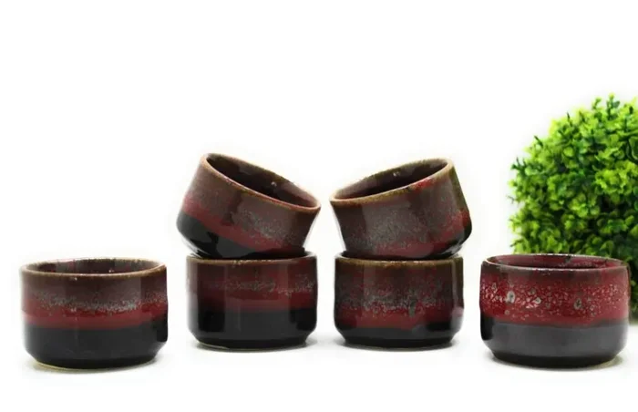 KHURJA POTTERY Ceramic Glazed Bowl Set of 6 Size 50ml for Serving Sauce Chutney or Pickles with Snacks or Desserts