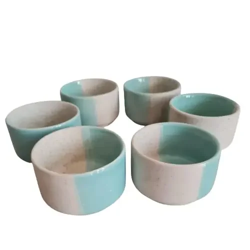 KHURJA POTTERY Ceramic Green and White Dual Tone 50ml Bowl for Sauce Chutney Pickle
