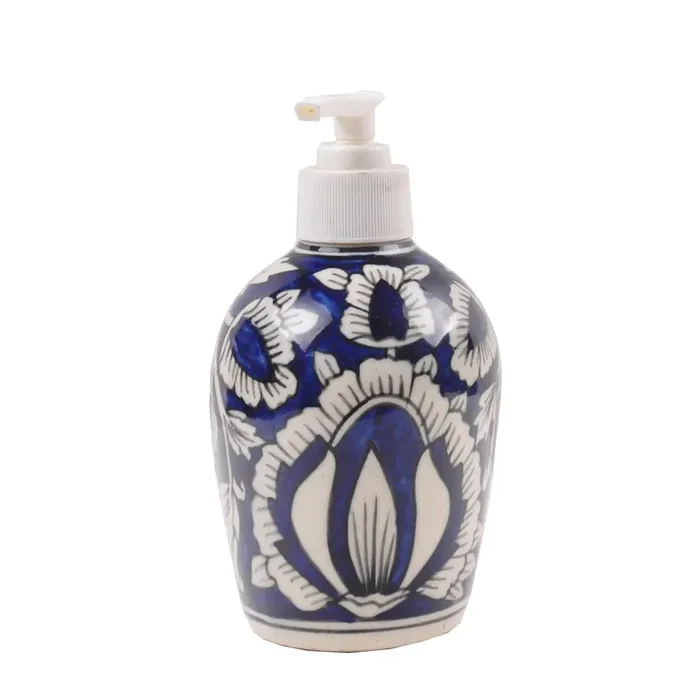 KHURJA POTTERY Ceramic Hand wash Liquid Soap Dispenser Handmade Shampoo Dispenser Lotion Dispenser Gel Dispenser Purple 300 ML
