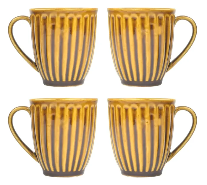 KHURJA POTTERY Ceramic Handcrafted Dual Glazed Studio Pottery Tea/Coffee Mug Set of 4 (350 ML Microwave & Dishwasher Safe)