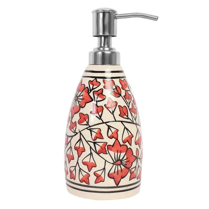KHURJA POTTERY Ceramic Soap Dispenser for Kitchen Shampoo Dispenser for Bathroom Handwash Soap Dispenser with Steel Pump Bathroom Accessories