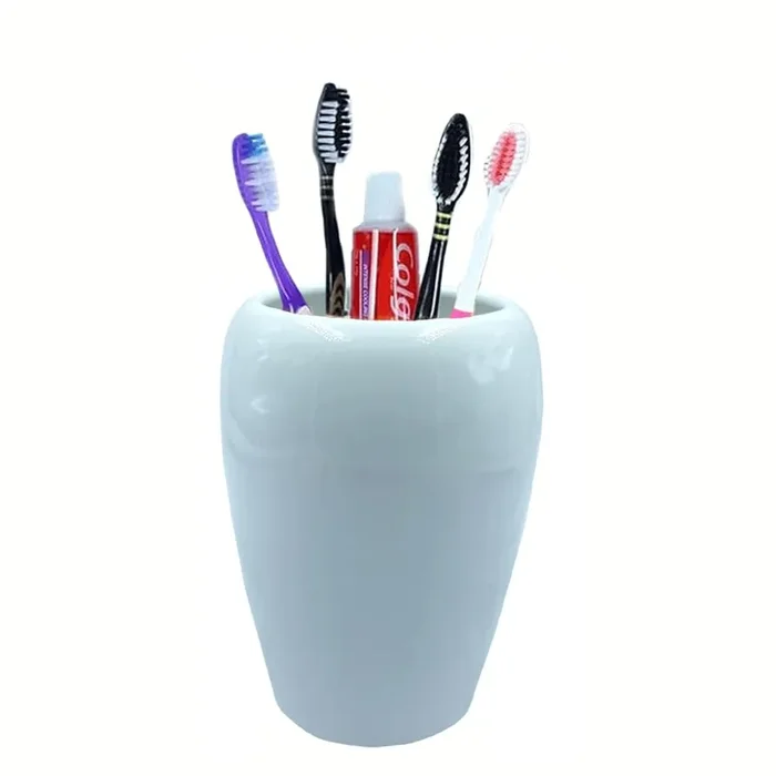 KHURJA POTTERY Ceramic Toothbrush Holder for Bathroom Washroom Storage Organizer for Counter Top Multi-Purpose Ceramic Holder Toothbrush/Toothpaste Stand Also Tumbler Perfect for Bathroom and Washbasin