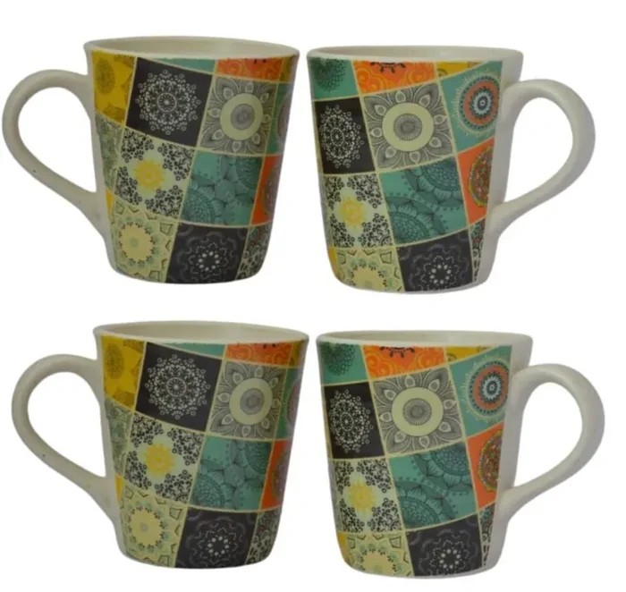 KHURJA POTTERY Coffee Mug Set Coffee Mugs Set of 4 Ceramic Mug Coffee Cup Mugs for Coffee Tea Cup Set of 4 Handmade Gifts for Women and Men Microwave Safe Mug Each Mug 300 ML