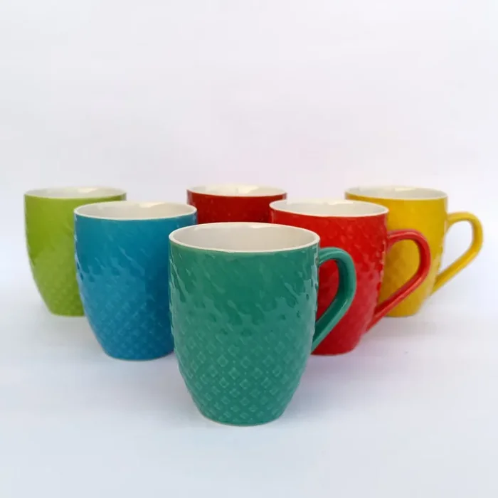 KHURJA POTTERY Coffee Tea Mugs Cups Set of 6 Studio Pottery Ceramic (6 Multicolour White Dot 225 ml Each Microwave & Dishwasher Safe) Tea Hand Glazed & Handmade Perfect for Gifting