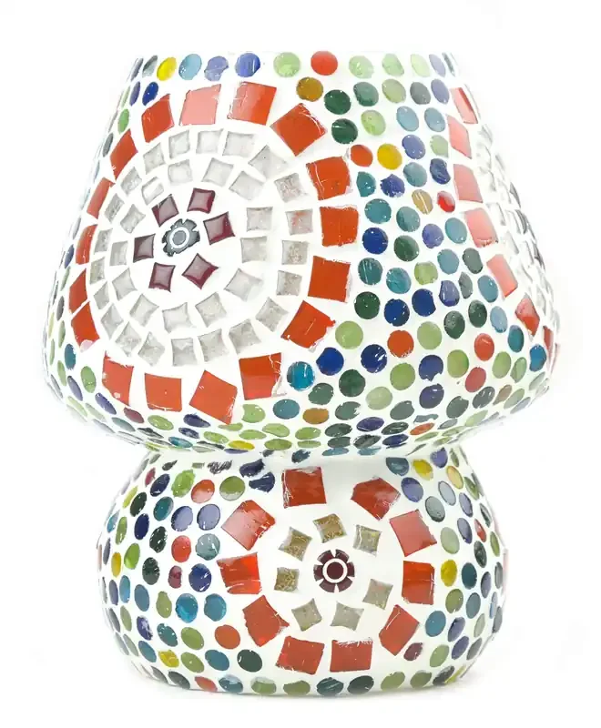 KHURJA POTTERY Glass Mosaic Dome Mushroom Shaped Glass Table Lamp Set of 1 (Multicolor)