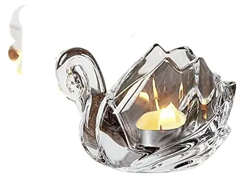 KHURJA POTTERY Glass Swan Tea Light Candle Holder Home Decor Pack of 1