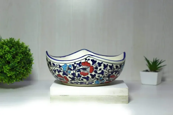 KHURJA POTTERY Handmade Multicolour Ceramic Bowl for Serving One Piece Size 197cm