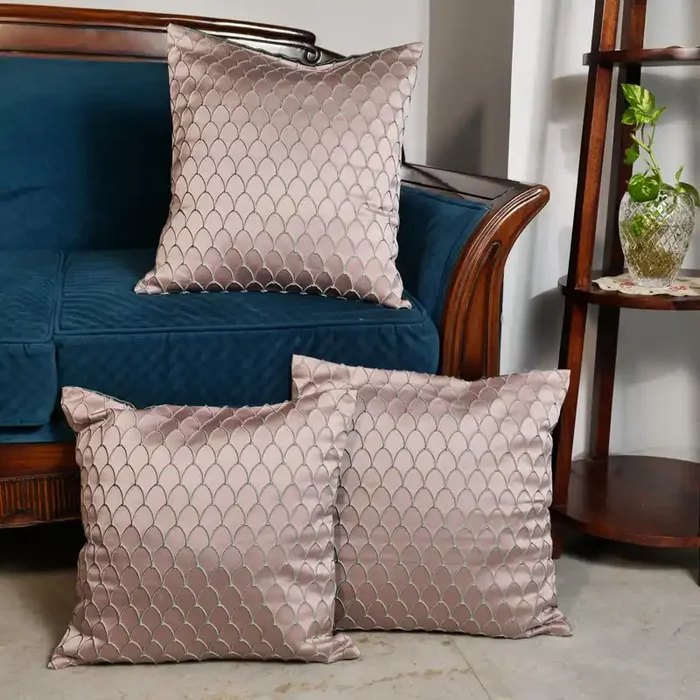 KHURJA POTTERY ‘Lilac Scallops‘ Set of 5 Printed Cotton Cushion Cover Decorative Throw Hand Made Lilac Color Cushion Cases (16 x 16 Inch 40 cm x 40 cm)
