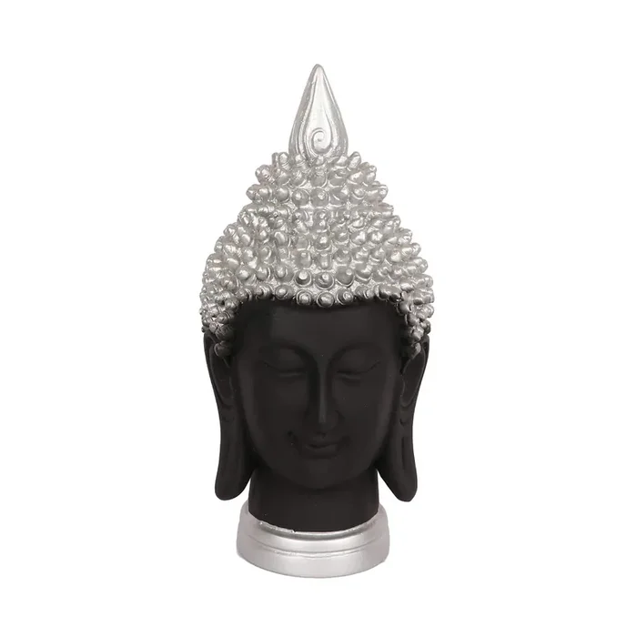 KHURJA POTTERY Polyresin Black & Silver Buddha Head Weight 0.635 kg Height 7.5 Inch