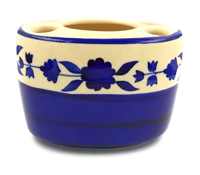 KHURJA POTTERY Pottery Ceramic Unique Handmade Decorative Toothbrush Holder (5.1 * 3.3 * 3.7 inch)- Blue