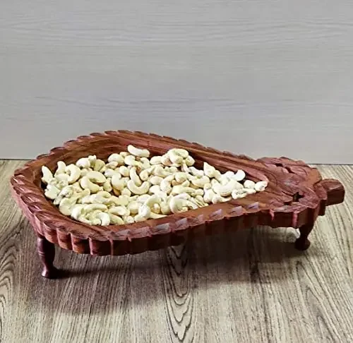 KHURJA POTTERY Sheesam Wood Foldable Multi-Purpose Bowl Or Tray for Dry Friuts and Snacks