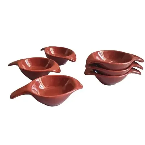 KHURJA POTTERY Small Red Leaf Shape Ceramic Dip Sauce Bowl 25 ml Set of 6 Serving for Sauce Pickle Jam Butter Chutney Achar/Pickle