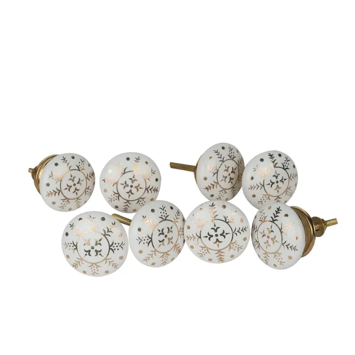 KHURJA POTTERY ‘Snow Flakes‘ White Ceramic Drawer Knobs Door Knobs Drawer Pull for Cabinets and Door Drawer Handle (Set of 8)