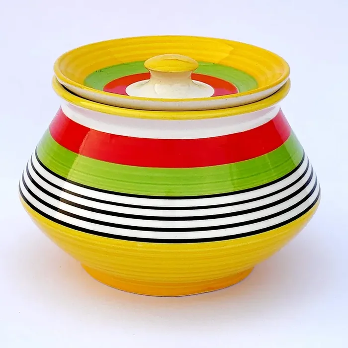 KHURJA POTTERY Spray Handpainted & Handcrafted Ceramic Brown Handi 2000 ml Dahi Handi Serving Container Biryani Bowl Serveware