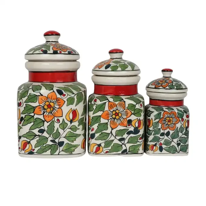 KHURJA POTTERY storage containers for kitchen airtight airtight container set for fridge biscuit container airtight container for snacks airtight container set for kitchen 700 400 200 ML Ceramic Jars and containers set jar for kitchen storage