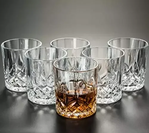 KHURJA POTTERY Whiskey Glass Set of 6 Pcs. 300 ml Bar Glasses for – Drinking Bourbon Whisky Scotch Cocktails Cognac- Old Fashioned Cocktail Tumblers