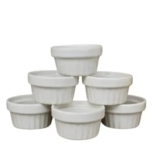 KHURJA POTTERY White Ceramic Ramekin Bowl 80ml Set of 6 Oven OTG Microwave Convection & Dishwasher Safe for Sauce or Chutney Cup Cake Dessert