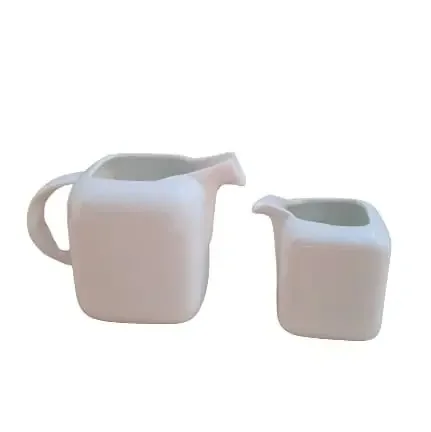 KHURJA POTTERY White Porcelain 480 ml Sauce Boat or Tea/Gravy Pot with 200 ml Creamer/Milk Pot; Microwave and Dishwasher Safe