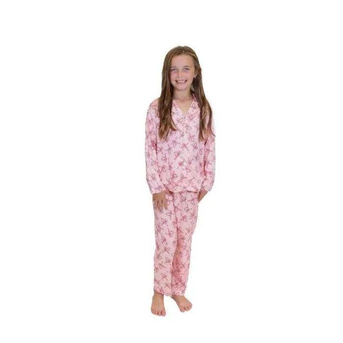 Kids Christmas Candy Silky Satin Pajama Long Sleeve Set: M