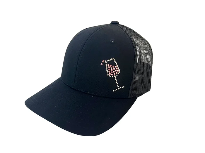 Kourtney Trucker Hat with Crystal Wine Glass Spilling