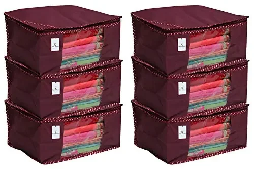 Kuber Industries 6 Piece Non Woven Saree Cover Set Maroon (COMBONWCMBB15)