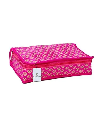 Kuber Industries Designer Jewellery Kit in Heavy Quilted Brocade Material Pink