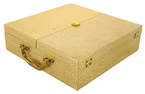 Kuber Industries Double Door Soft Leather Coated Wooden 4 Rod Bangle Box Bangle Organizer Box Watches & Bracelet Organizer With Lock on Top (Gold)